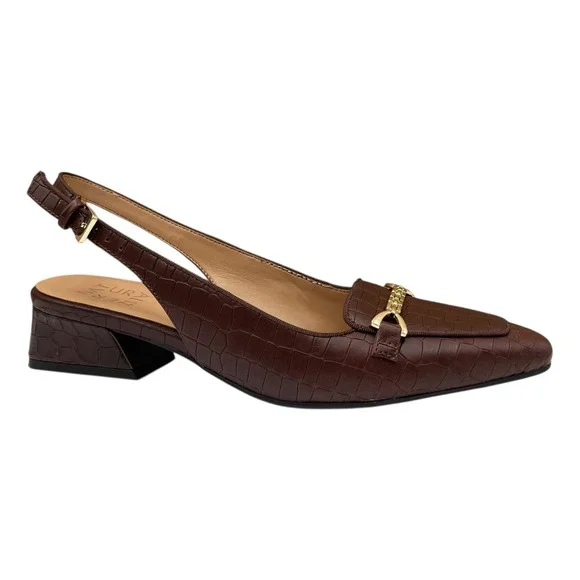 Naturalizer Womens Lindsey Leather Shoes Size 8 Brown Slingback Low Block Heel - Picture 1 of 10